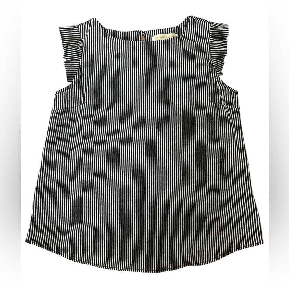 Monteau Striped Ruffle Sleeve Blouse Quiet Luxury Office Chic Size XS